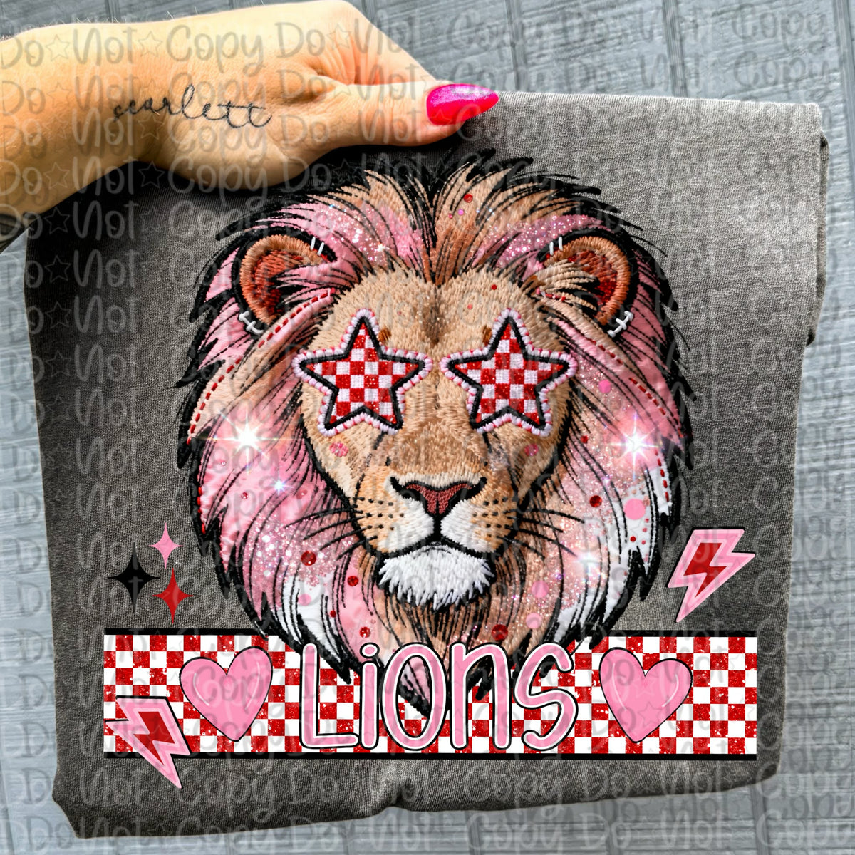 Lions faux embroidery valentines (virgo) DTF transfer