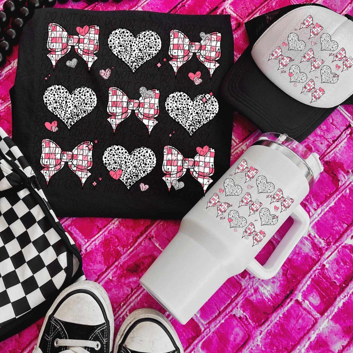 Checkered bow and heart collage (CITY) 75759 DTF transfer