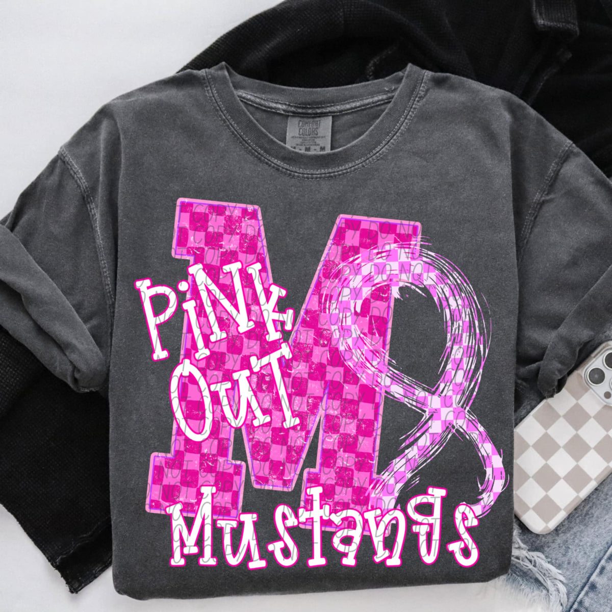 Mustangs Pink Out Varsity (city) DTF Transfer