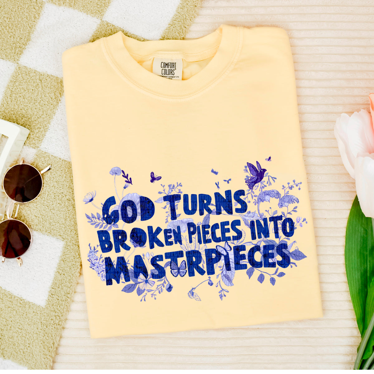 God turns broken pieces into masterpieces blue 95422 DTF transfer