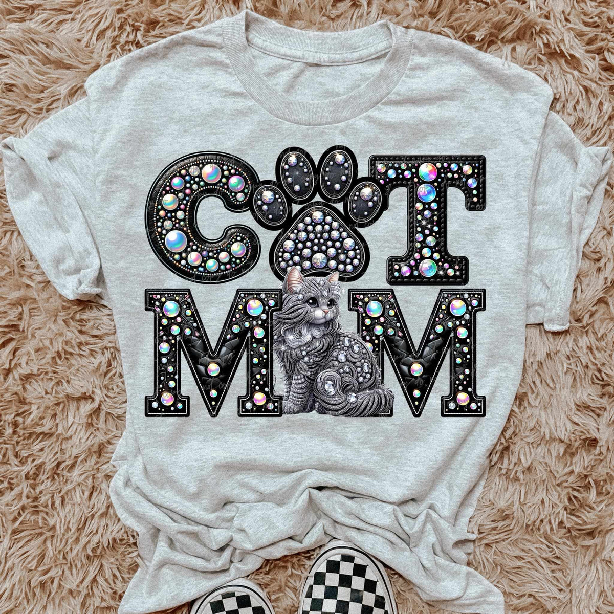 Long Curly Hair Cat mom rhinestone 49213 DTF transfer