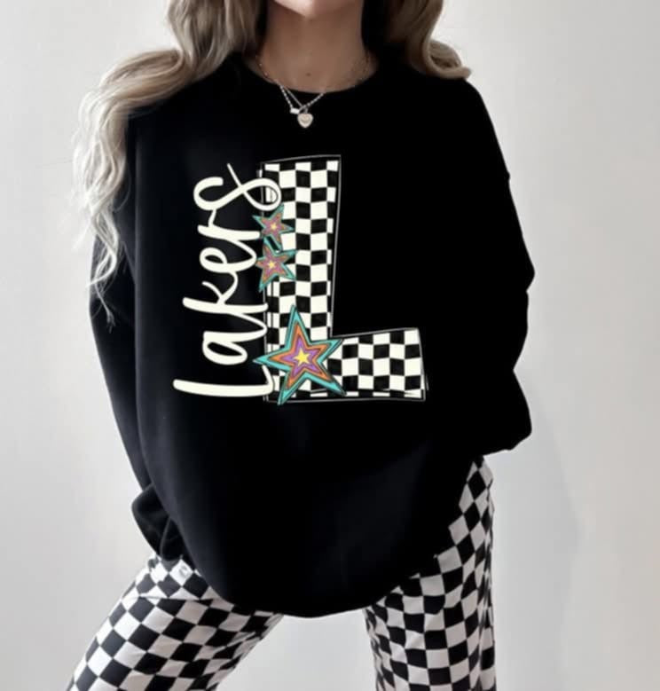 L lakers checkered with stars (S&G) 87132 DTF transfer