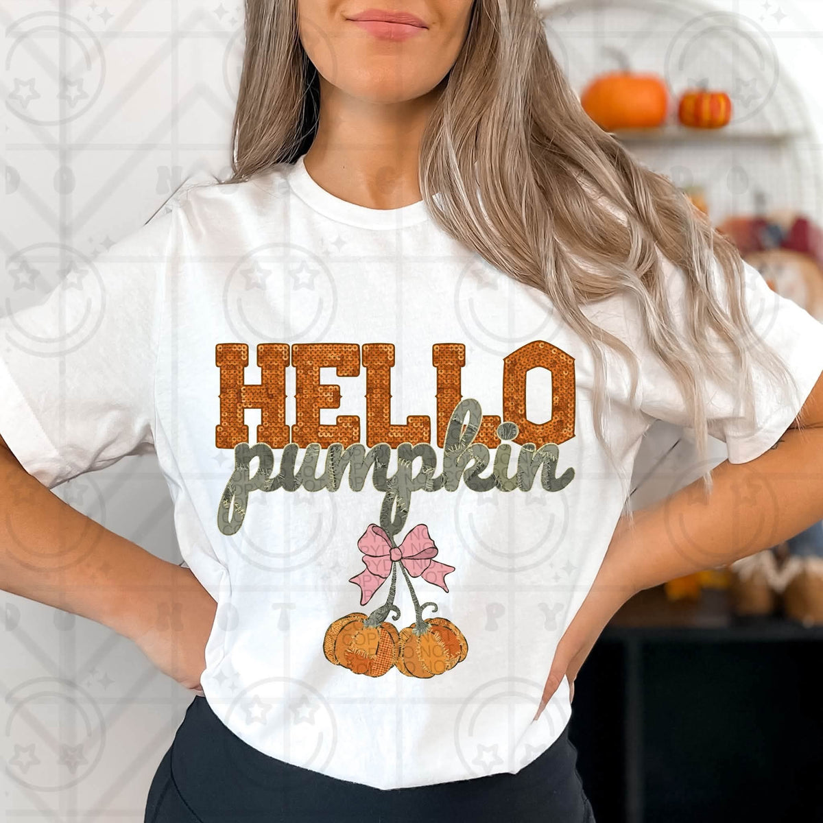 Hello Pumpkin faux sequins Sunday Special DTF transfer