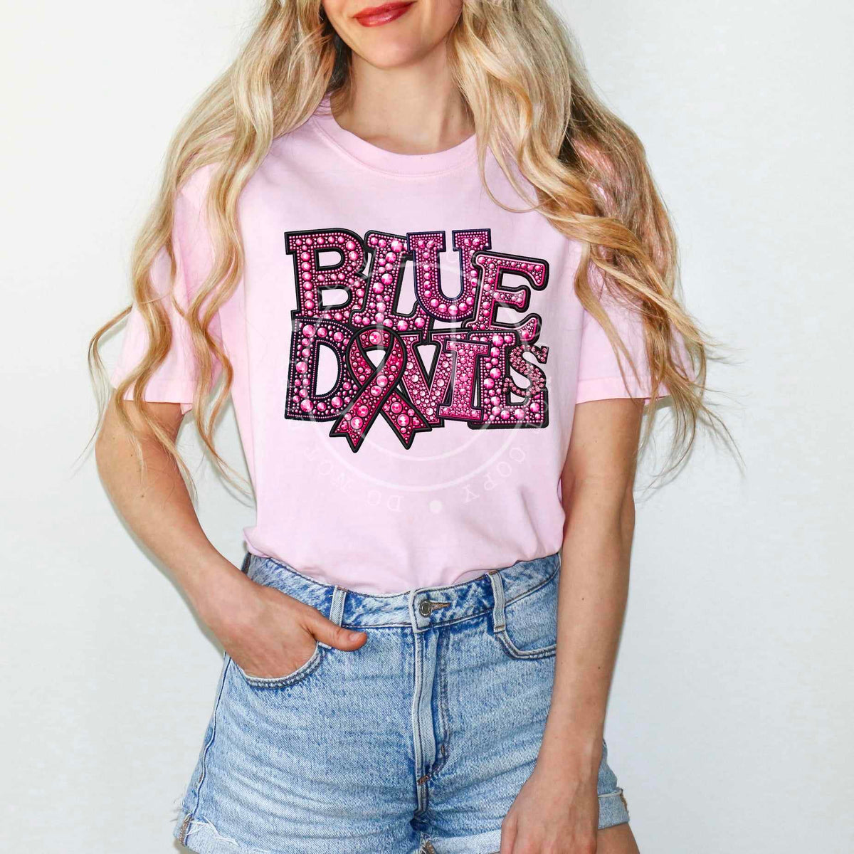 Blue devils pink rhinestone 60608 DTF transfer