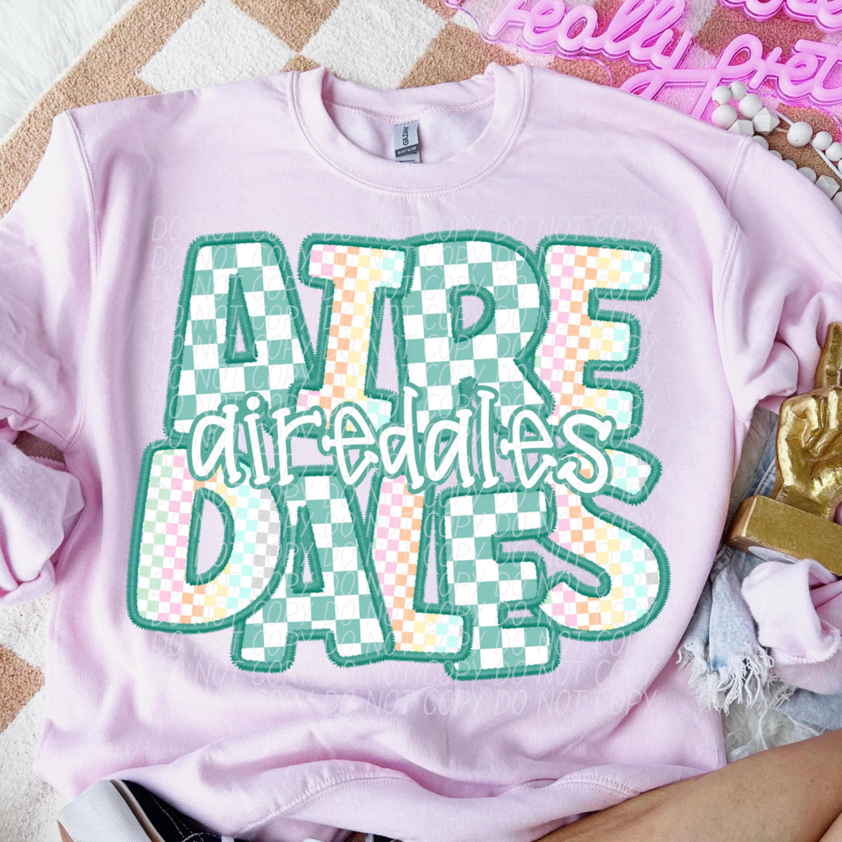 Airedales blue and colorful checkered (CITY) 85494 DTF transfer