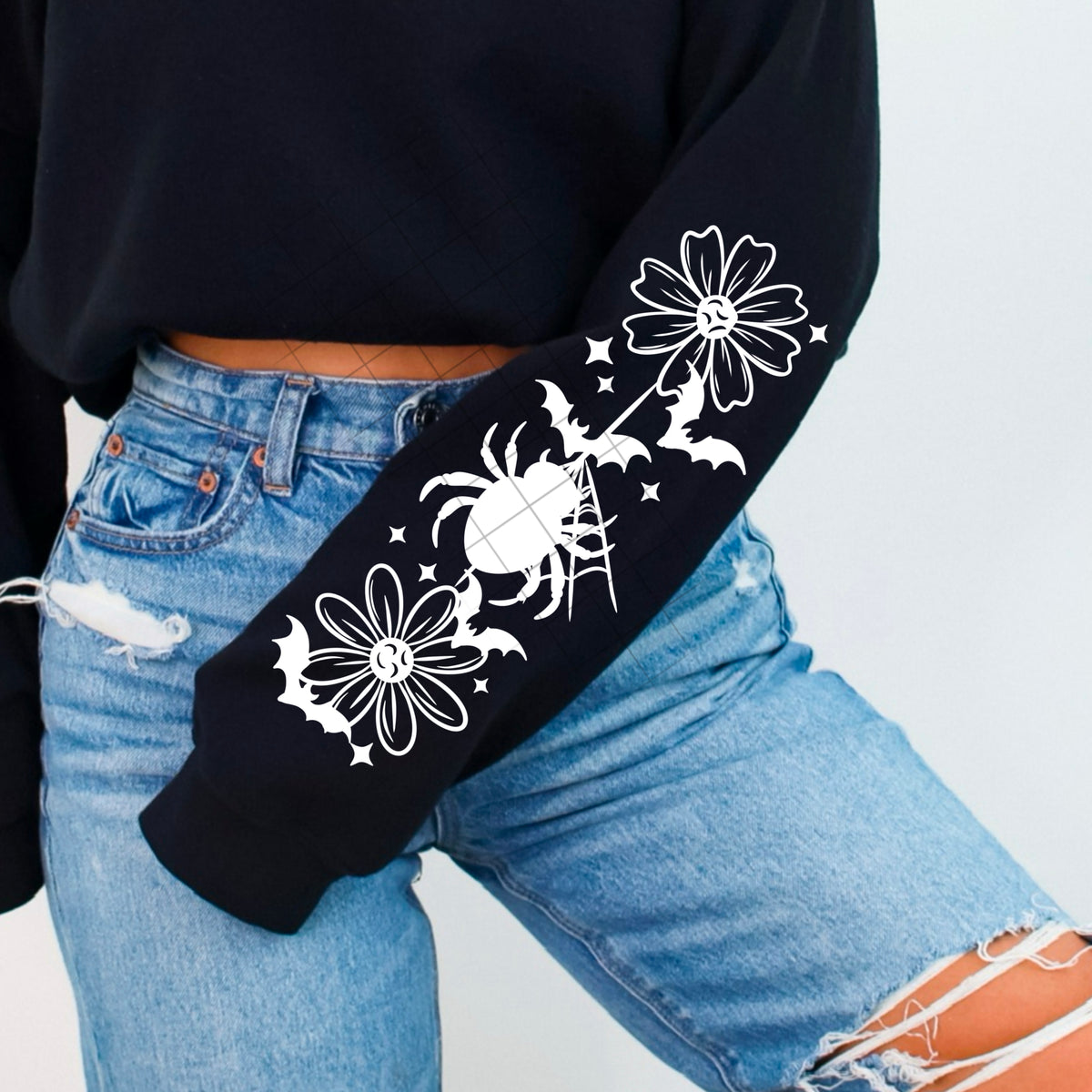 Spider Web Florals WHITE (SLEEVE) CSC DTF transfer