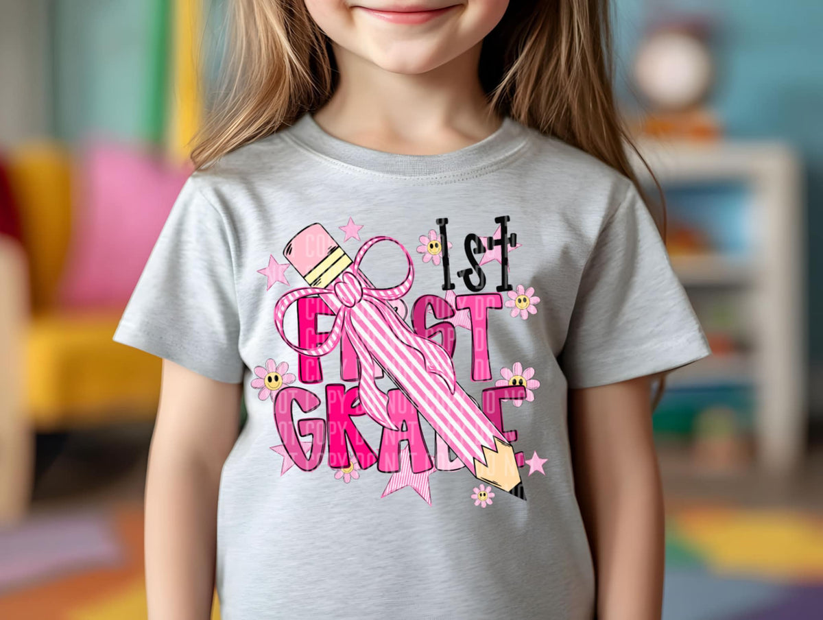 First grade PINK with pencil (Caplinger) 107207 DTF transfer
