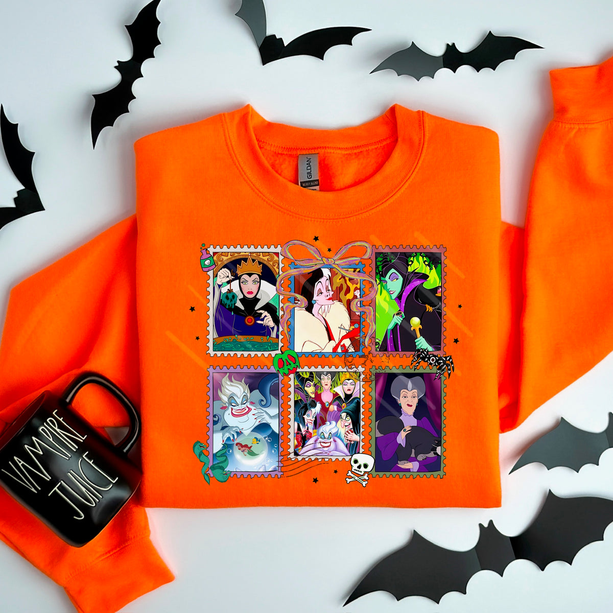Six Villain stamp frames collage with bow 111867 DTF transfer