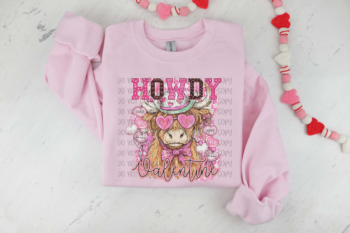 Howdy Valentine highland cow (SSD) DTF transfer