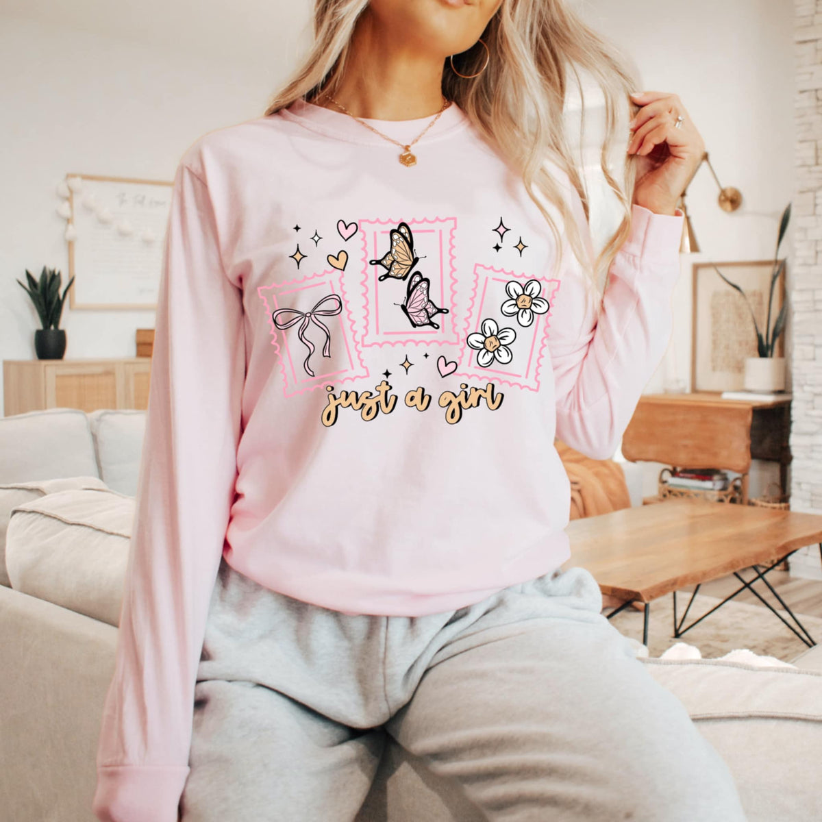 Just a girl bow butterflies and flower (CSC) 95734 DTF transfer