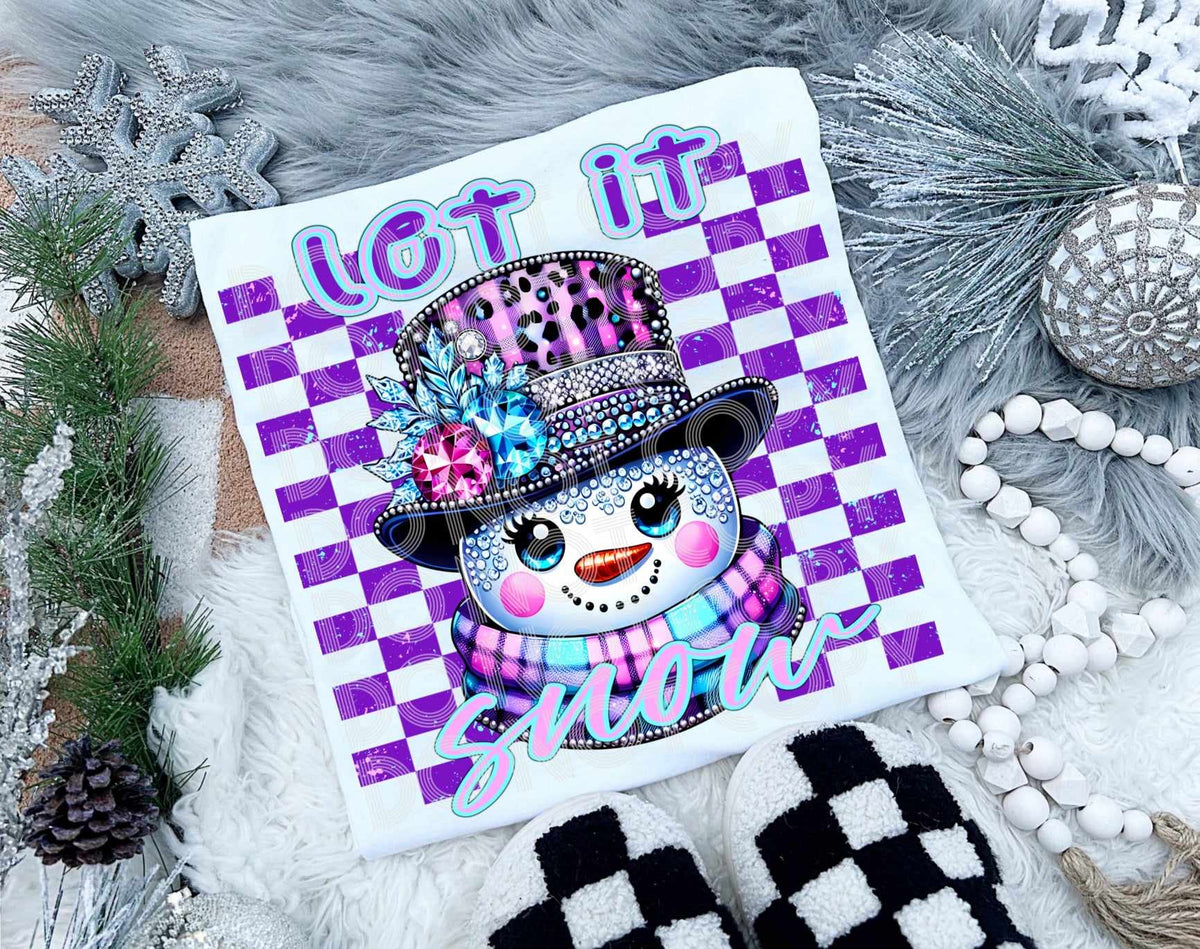 Let it snow purple checkered background (DD) 64376 DTF transfer
