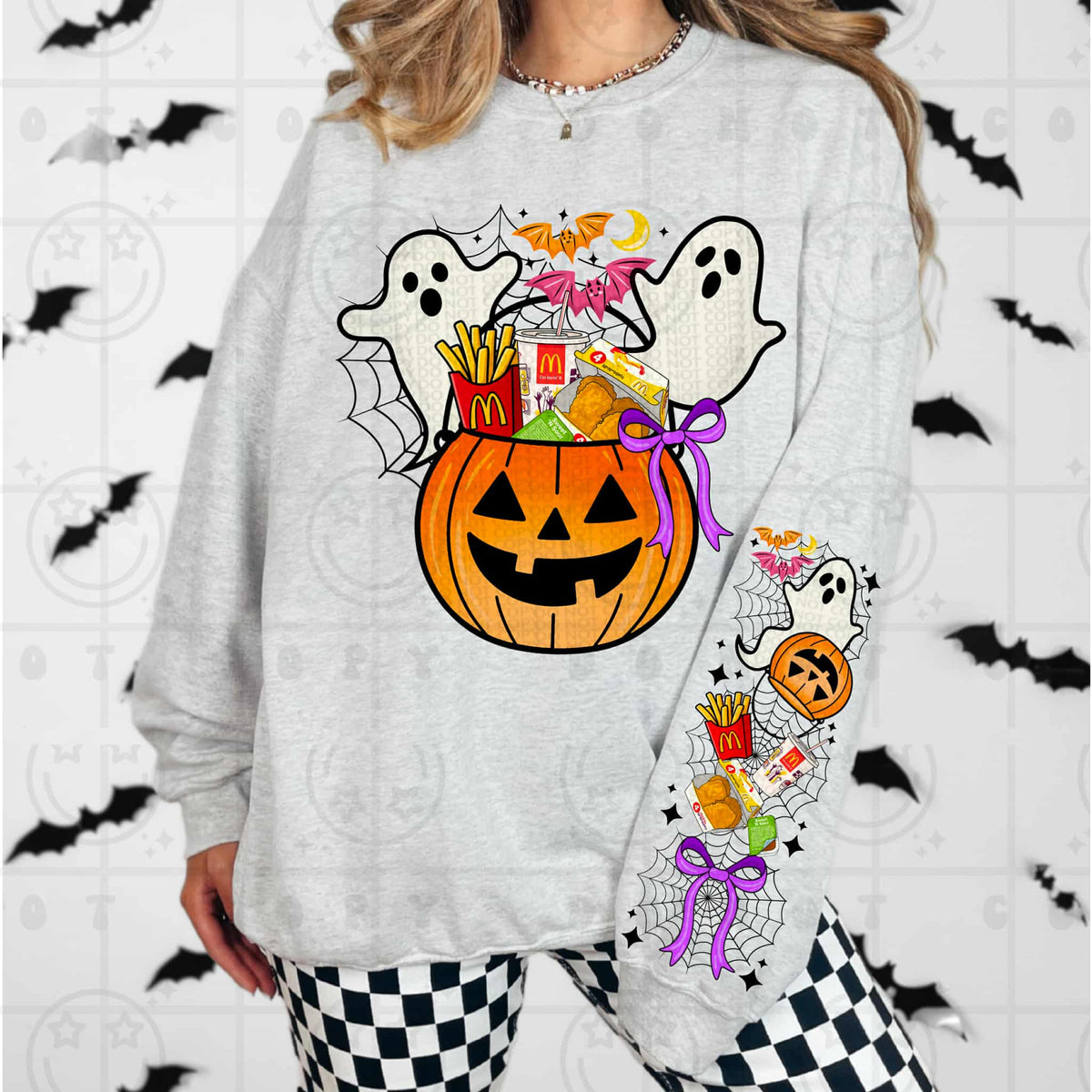 Pumpkin Bucket with ghosts and nuggets MD (front only) HW DTF transfer