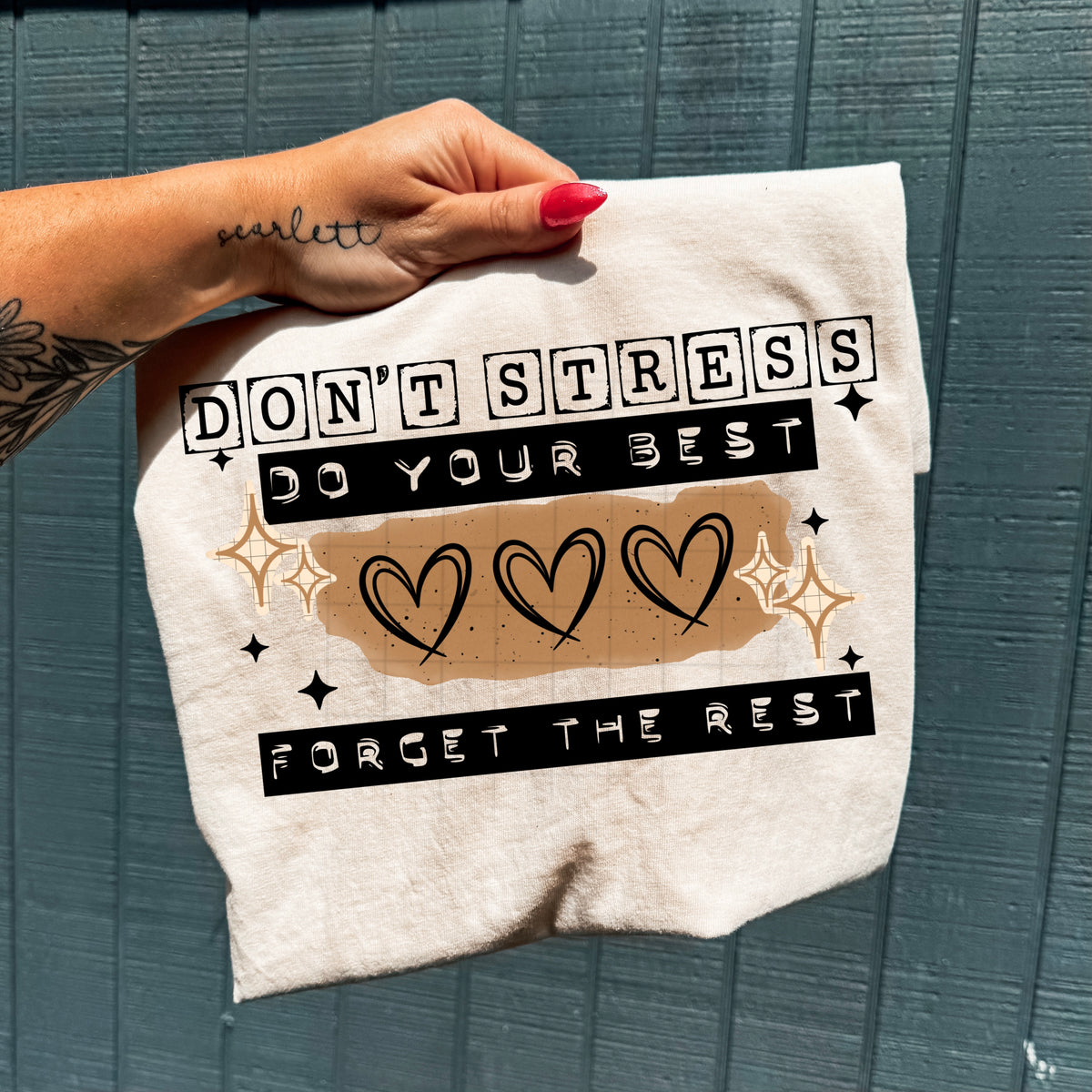 Don’t stress three hearts BLACK (CSC) DTF Transfer