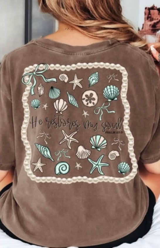 He restores my soul sea shells (S&G) 106328 DTF transfer