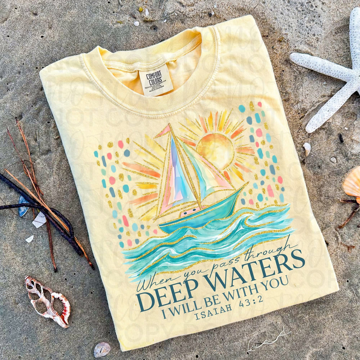 When you pass through deep waters sail boat (UAC) DTF Transfer