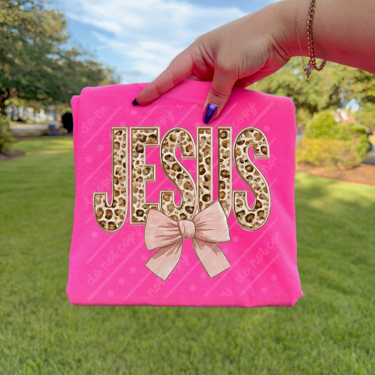 Jesus leopard with pink bow DTF Transfer