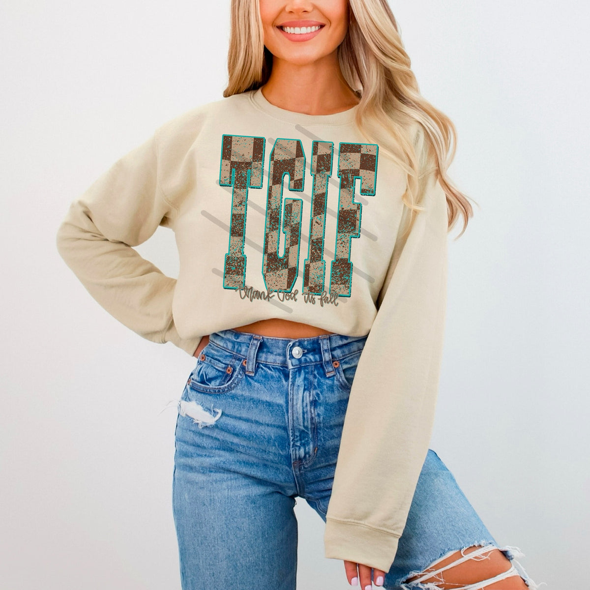 TGIF brown checker 114100 DTF transfer