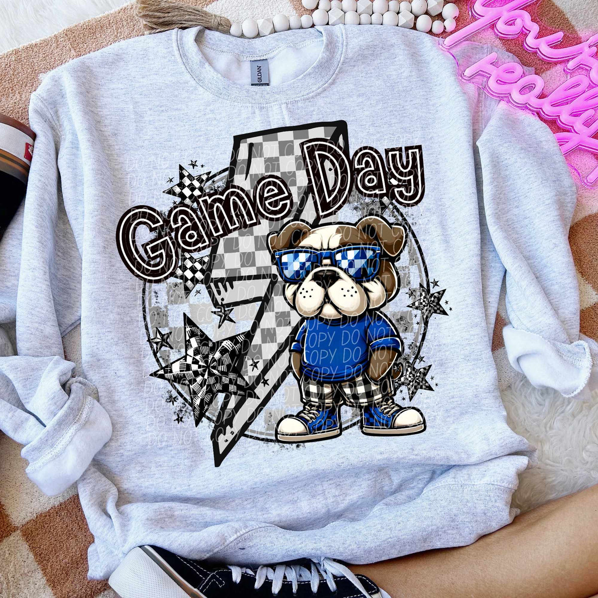 Game day bulldog blue shirt lightning bolt (CITY) 52552 DTF transfer