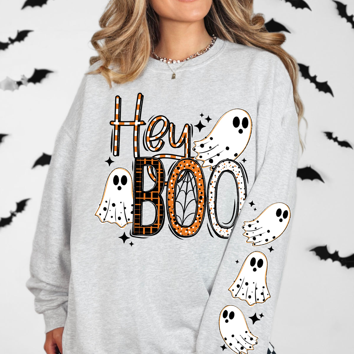 Hey boo (set of two sleeves) (orange and black) (CSC) DTF Transfer