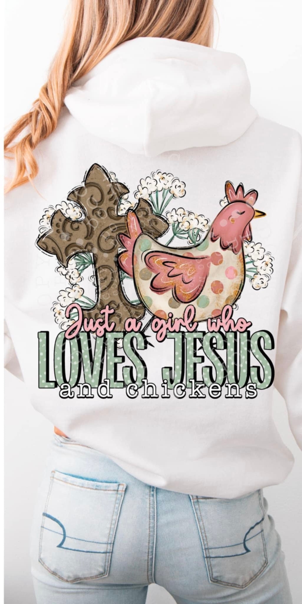 Just a girl who loves Jesus and chickens 90034 DTF transfer