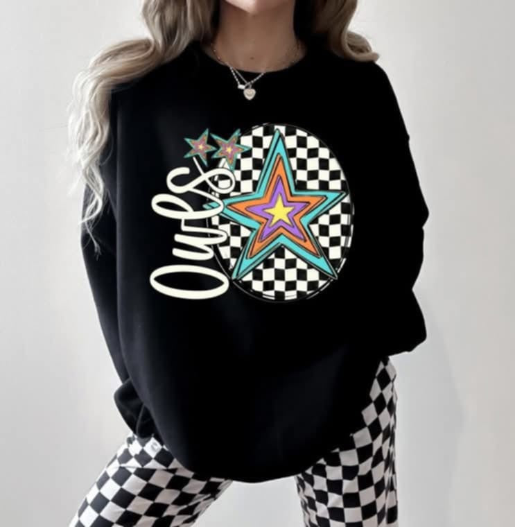O owls checkered with stars (S&G) 87140 DTF transfer