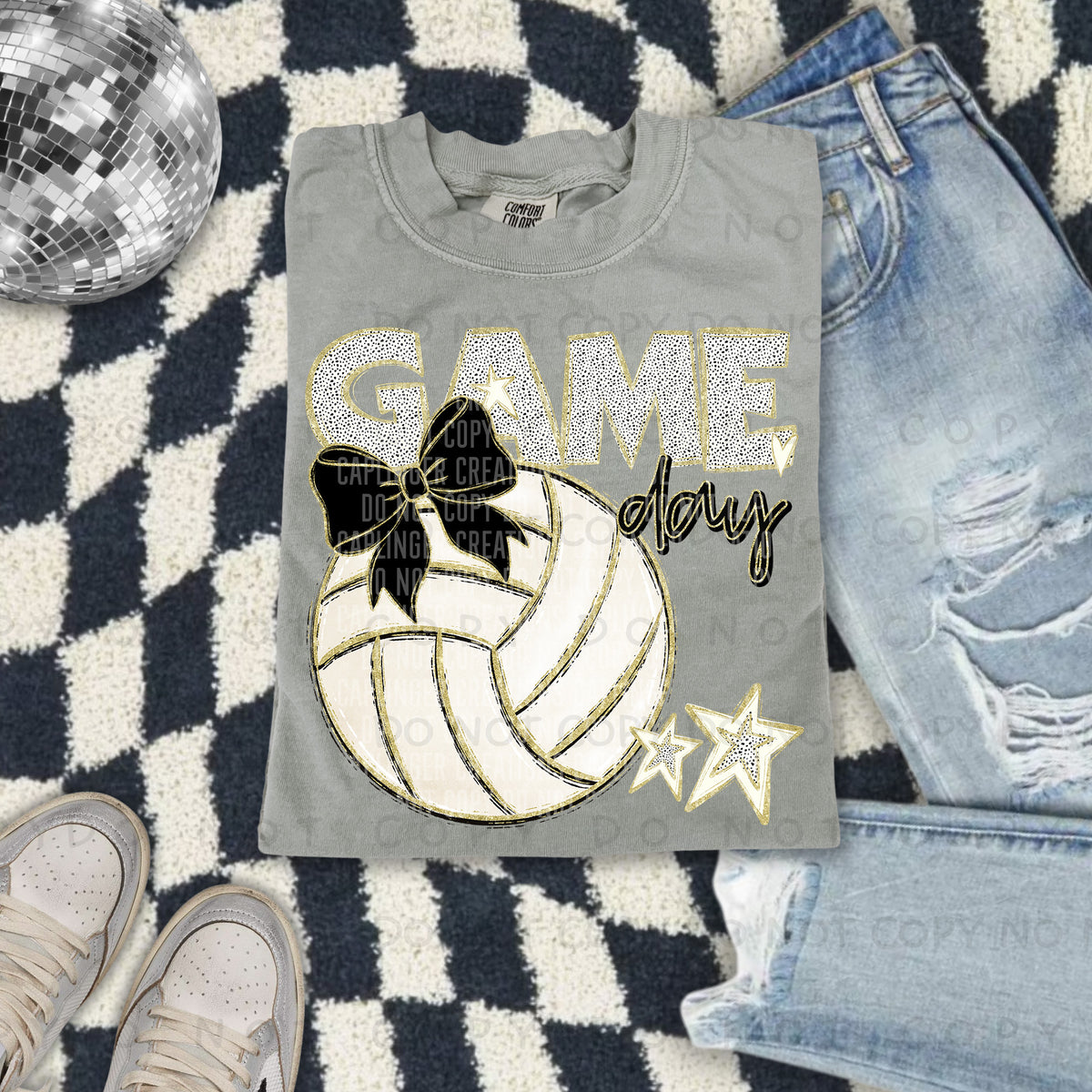 Game day volleyball with black bow (Caplinger) 87829 DTF transfer