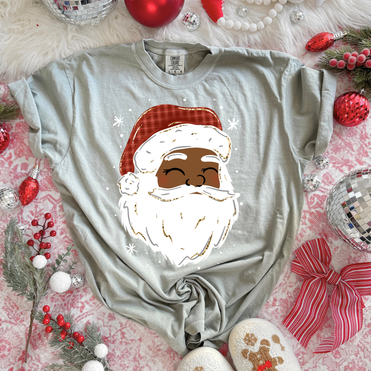 Santa with plaid hat darker skin tone (csc) DTF Transfer