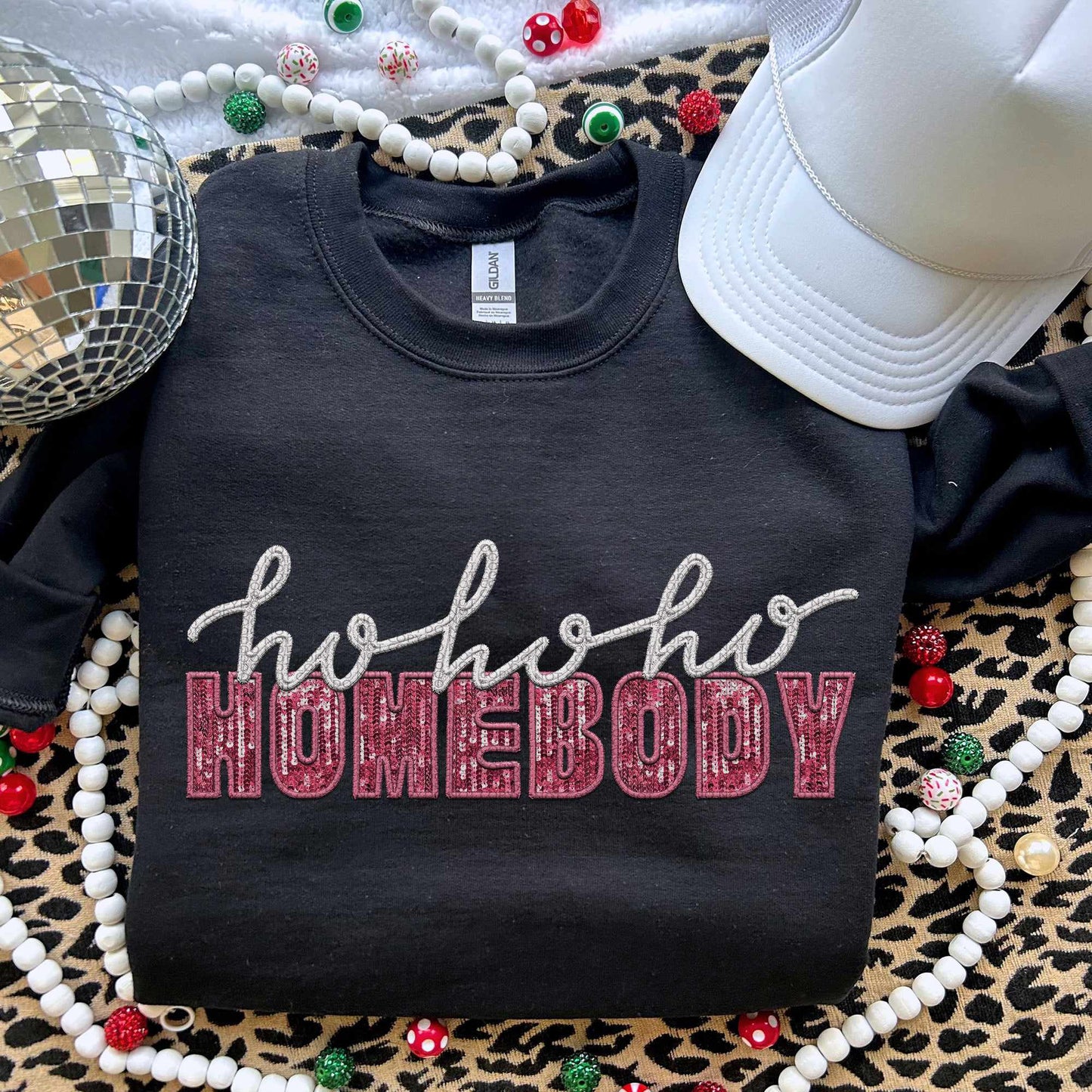 Ho ho ho homebody white and pink sequin (HW) 70664 DTF transfer