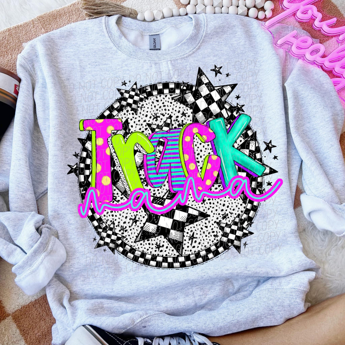 Track mama neon font circle (CITY) 91288 DTF transfer