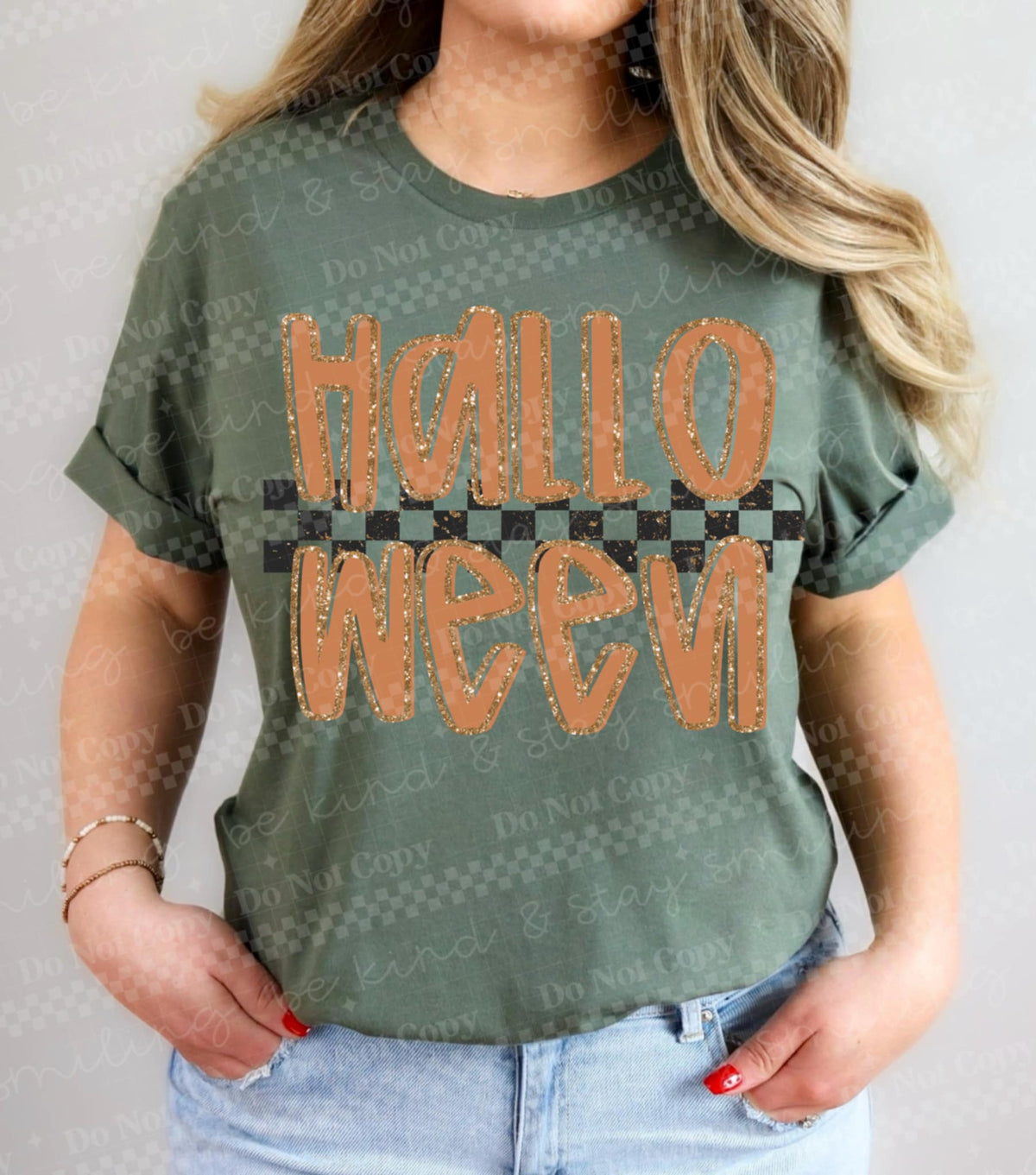 Halloween Glitter Outline and checker (two peas) DTF transfer