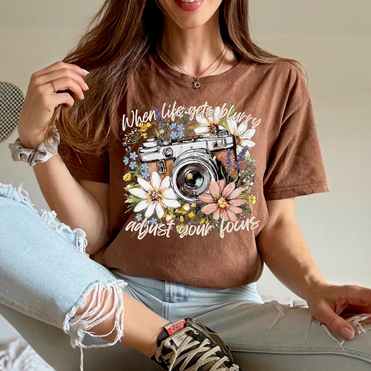 Adjust your focus floral camera white words DTF Transfer