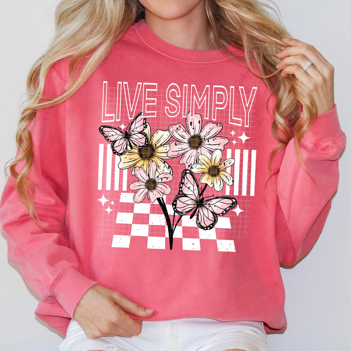 Live Simply Flowers WHITE accents (CSC) DTF Transfer
