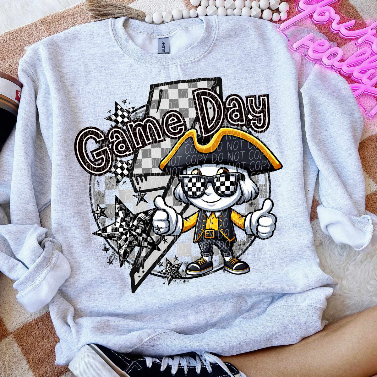 Game day musketeer yellow shirt lightning bolt (CITY) 52519 DTF transfer