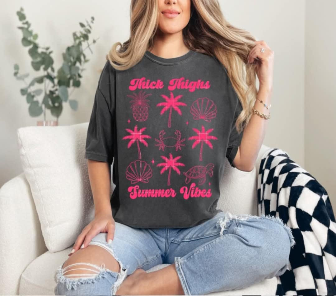 Thick thighs summer vibes pink (Linda) 106635 DTF transfer