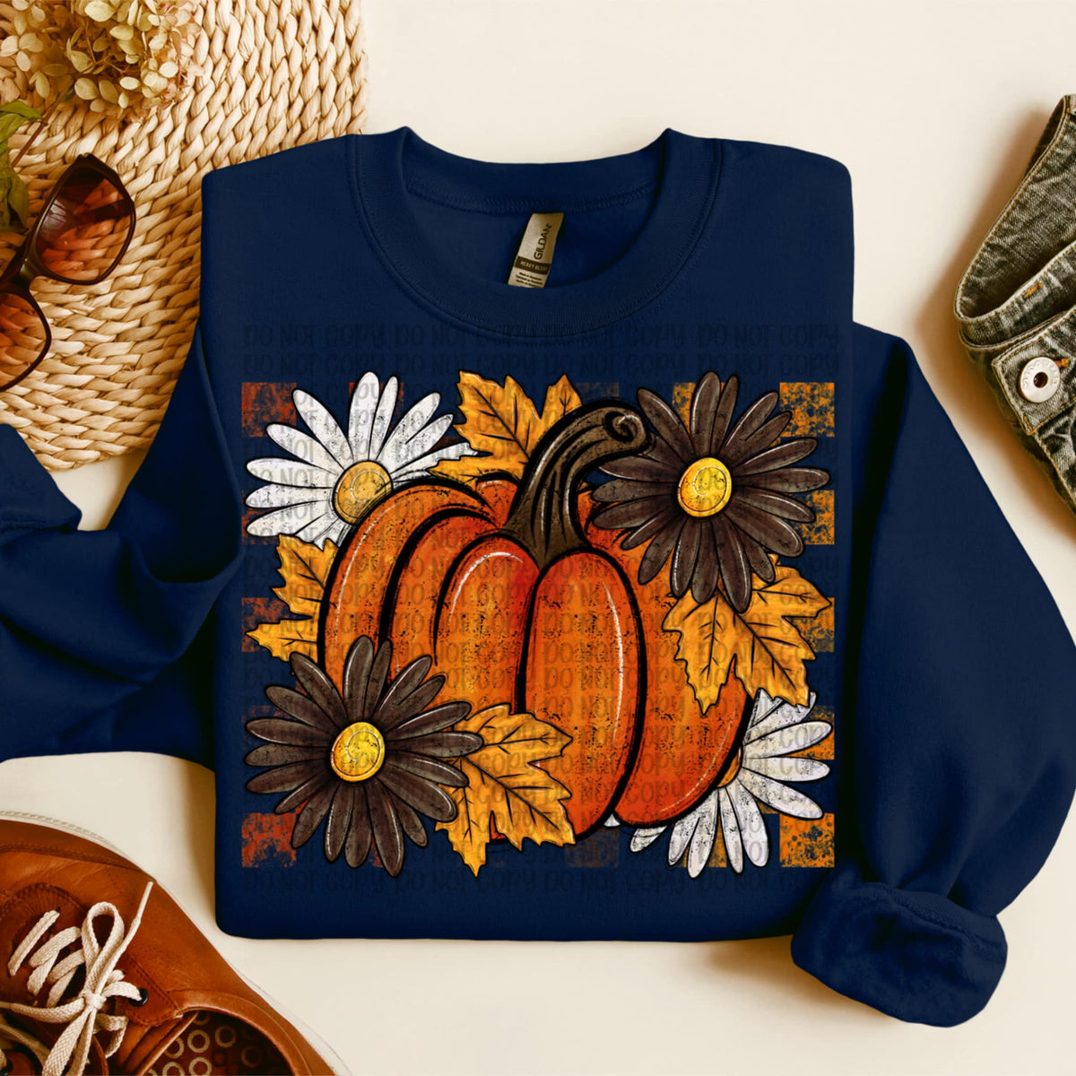 Pumpkin with brown flowers (VP) DTF transfer