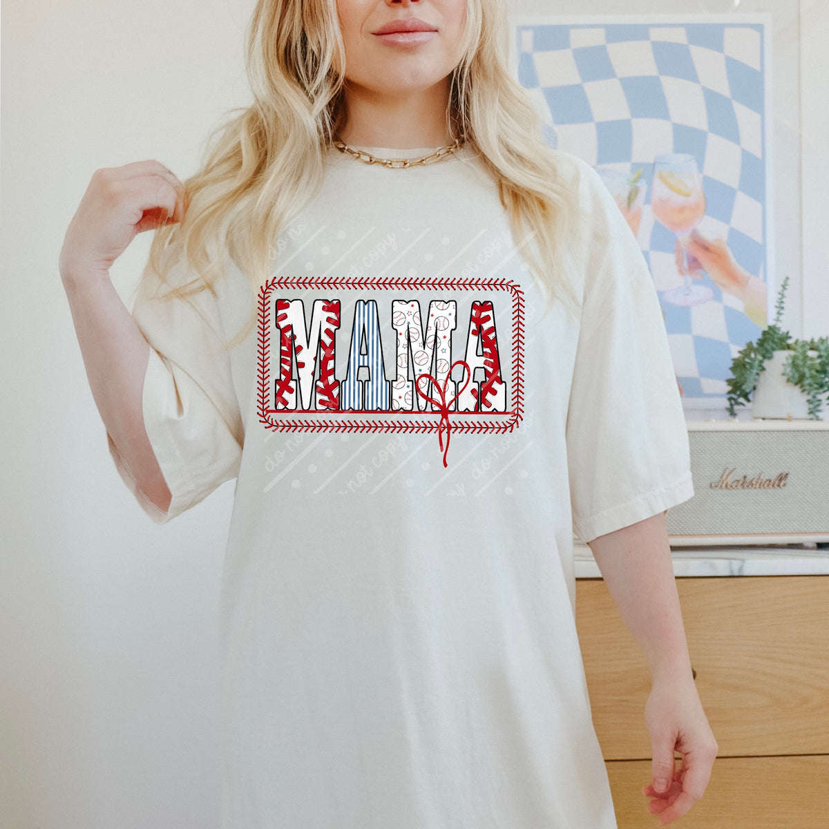 Mama baseball stitch frame (MZ) DTF Transfer