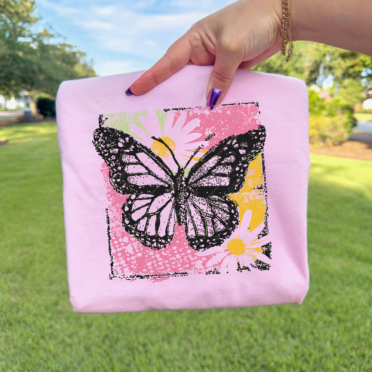Black Butterfly floral background DTF Transfer