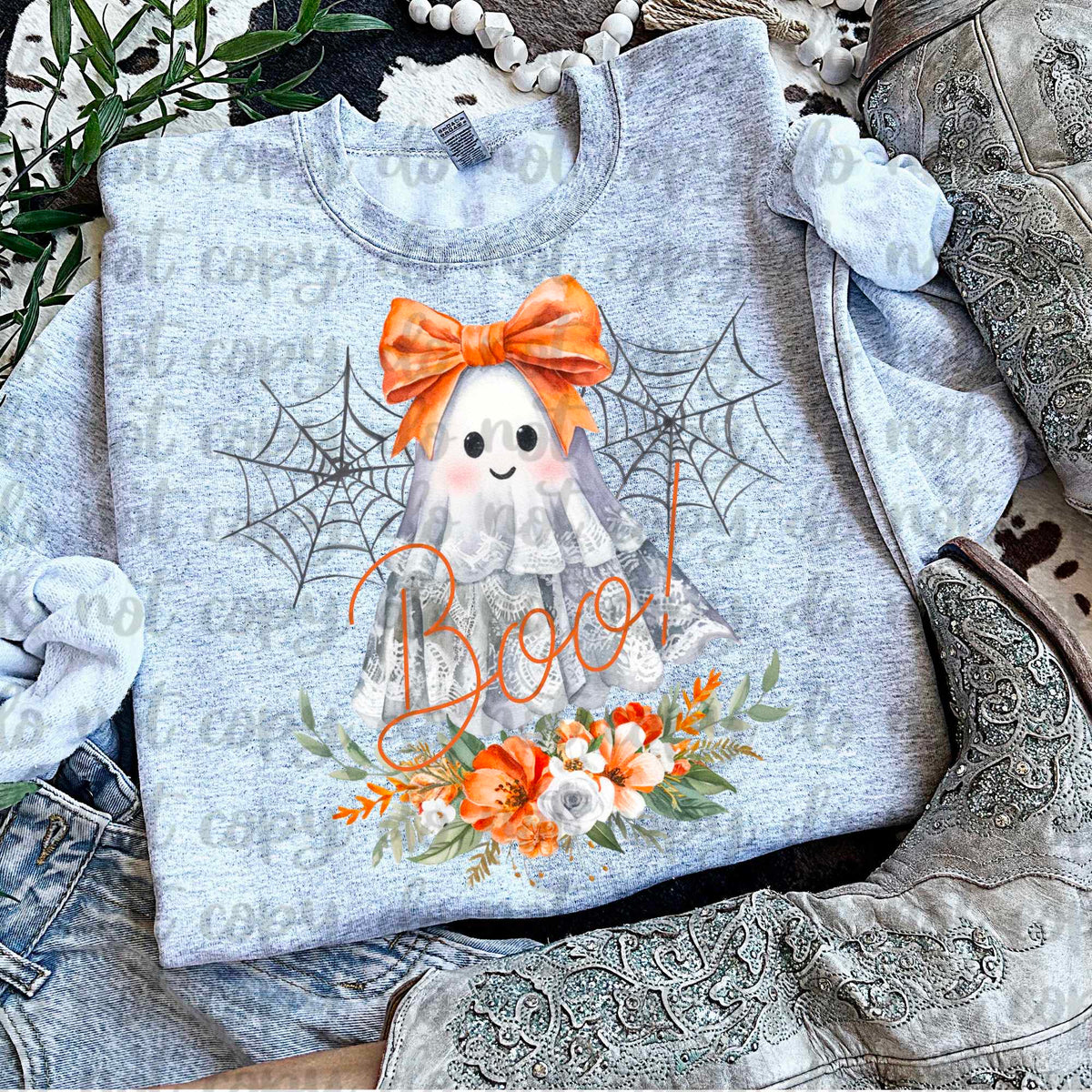 Boo ghost orange bow (vintage) 60731 DTF transfer