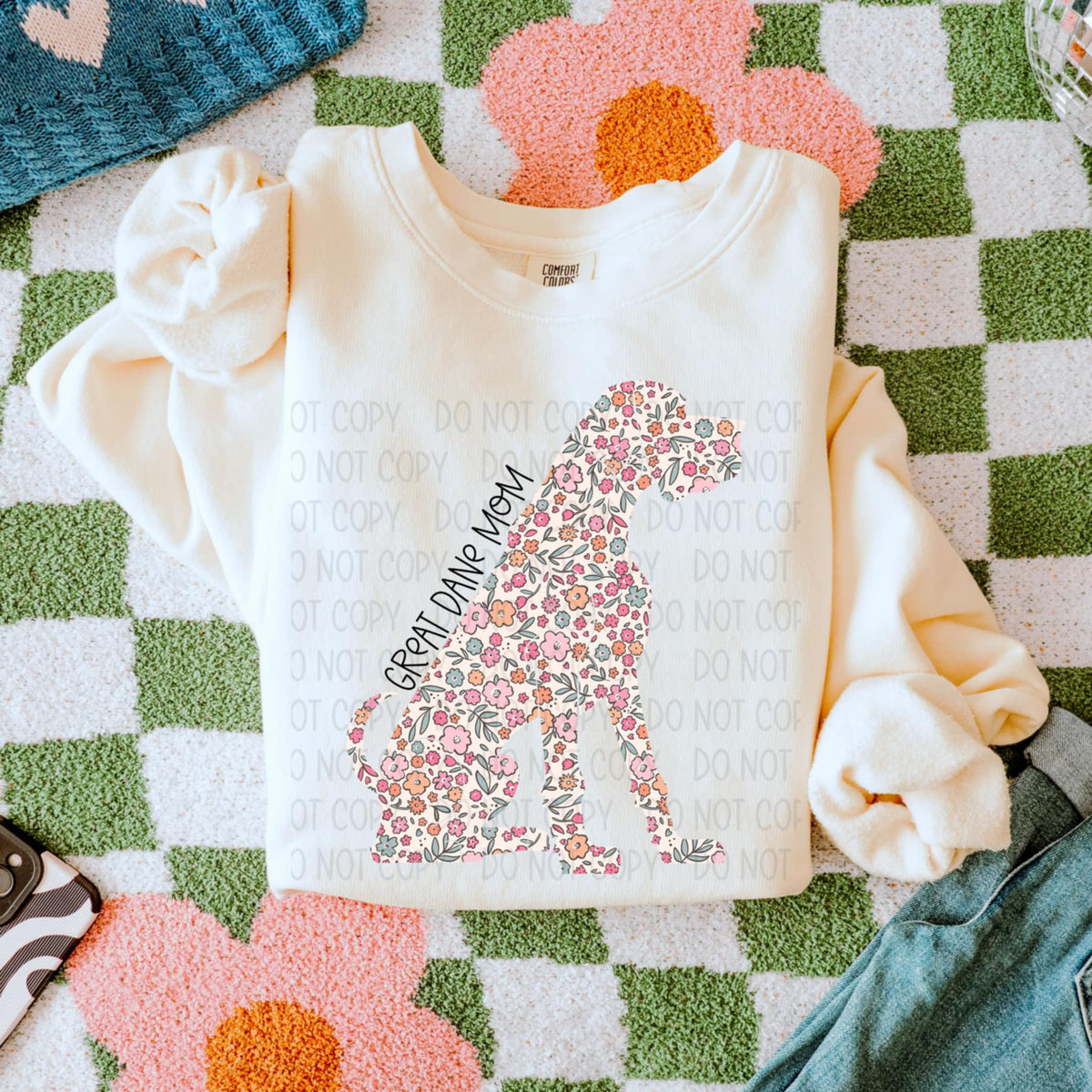 Great Dane mom floral puppy (SWD) 85329 DTF transfer