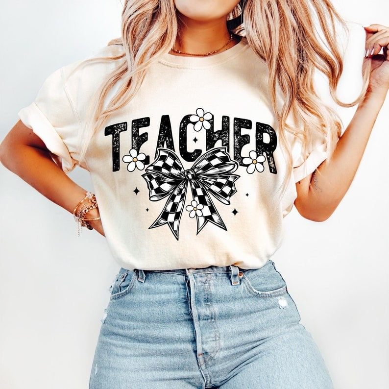 Teacher checkered bow 58260 DTF transfer