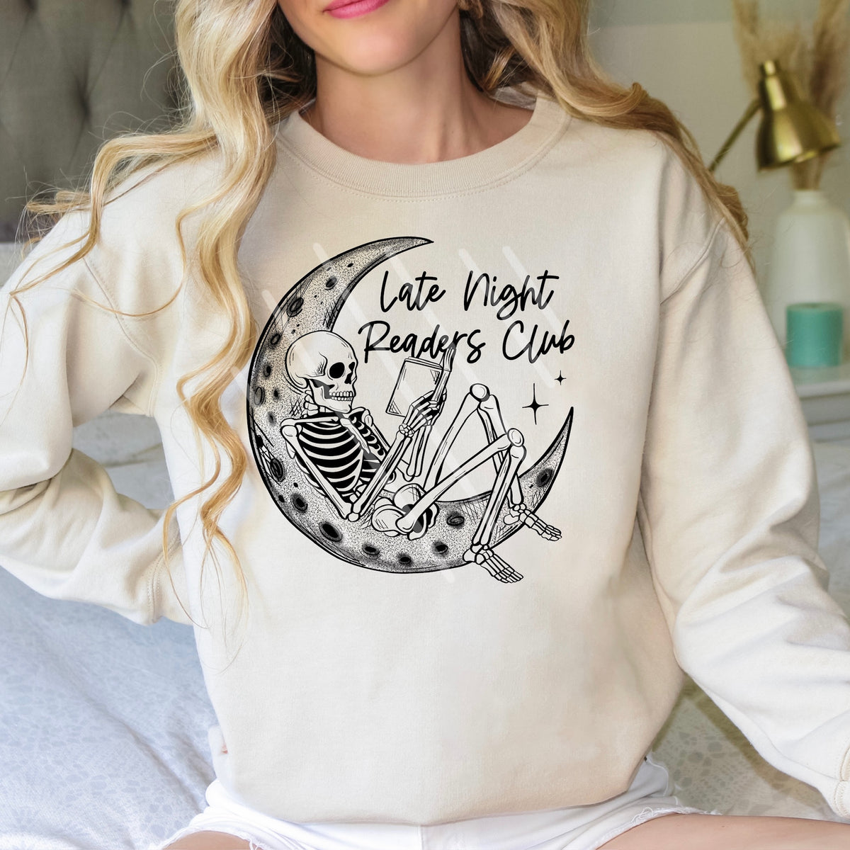Late Night Readers Skeleton Moon BLACK scarlow 110316 DTF transfer