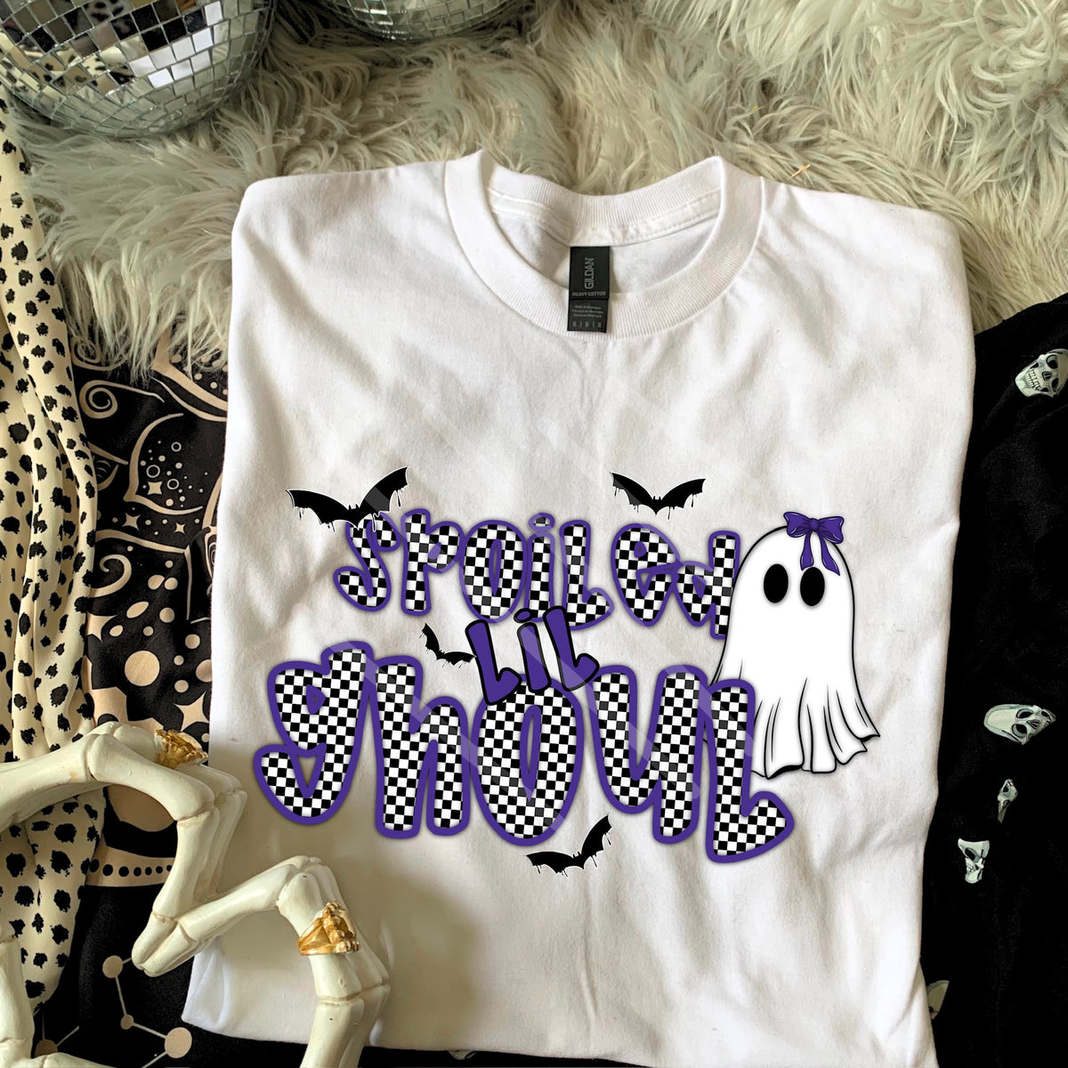 Spoiled lil Ghoul black and PURPLE checker 110733 DTF transfer
