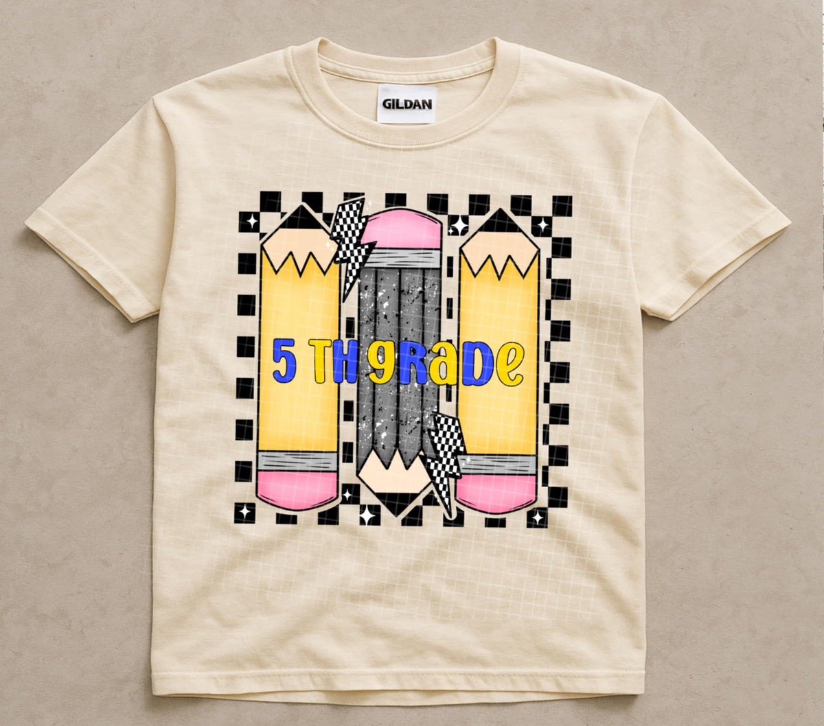 Fifth Grade Checker & Pencils (blue/yellow) (linda) DTF transfer