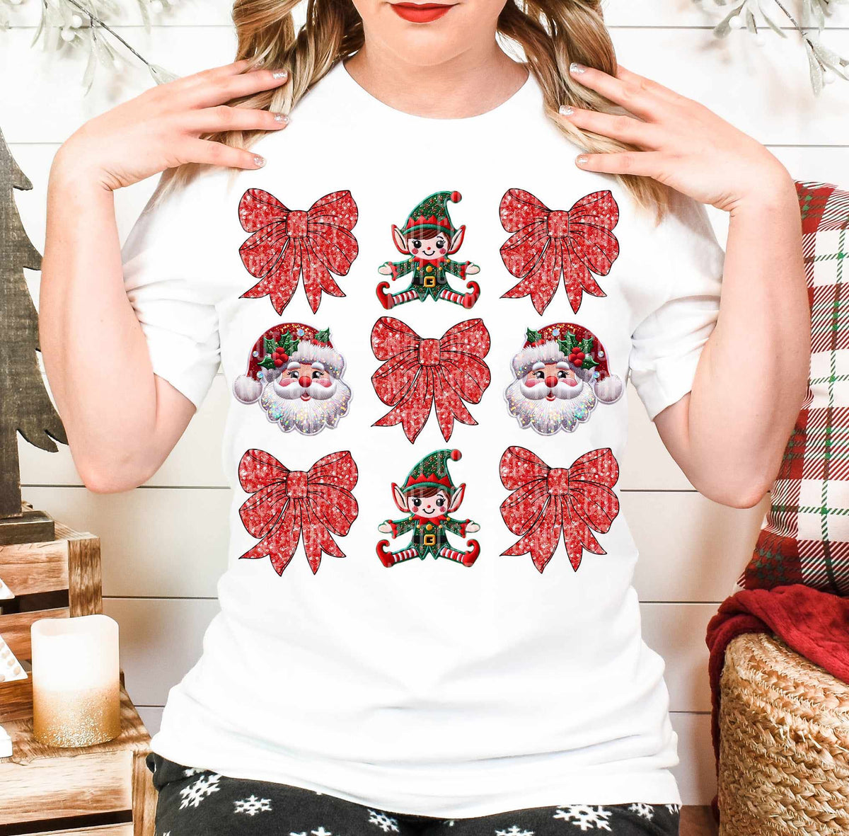 Santa and elf collage red bows (caplinger) 60874 DTF transfer