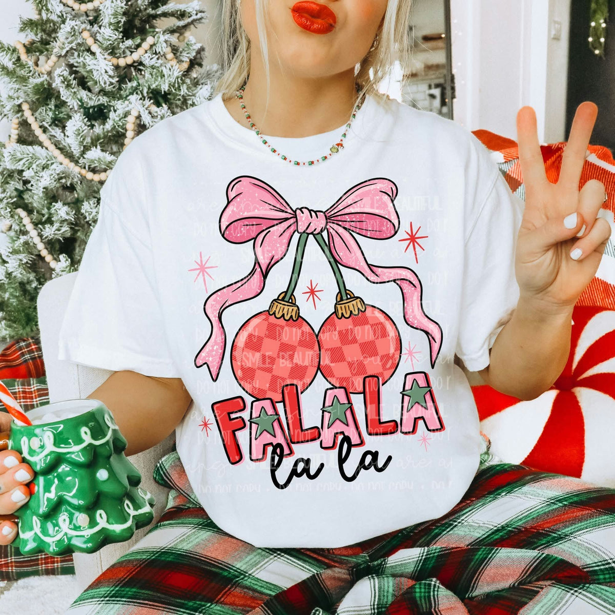 Fa la la red checker ornaments (Carter) DTF Transfer