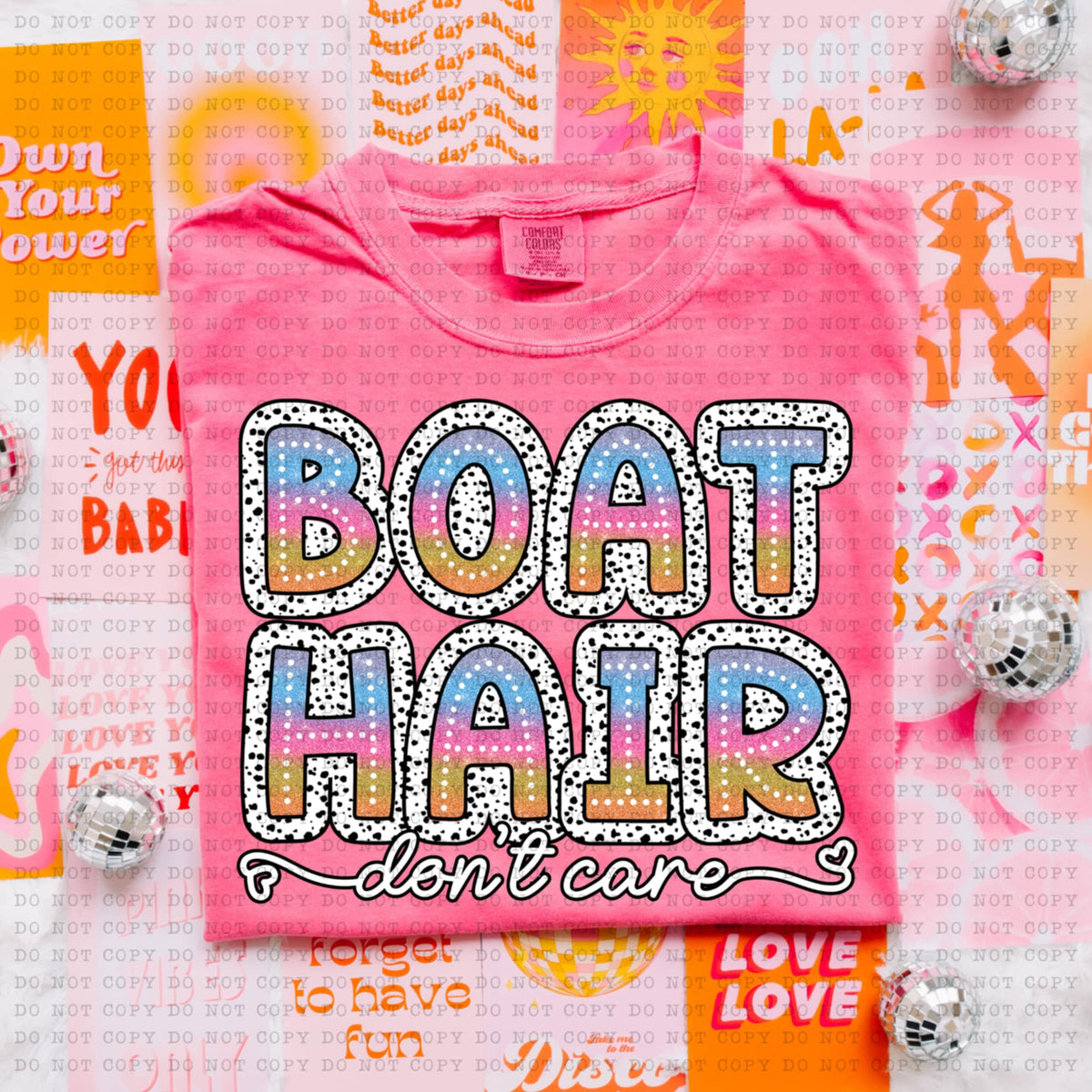 Boat hair dont care tie dye dottie (ECHT) 94199 DTF transfer