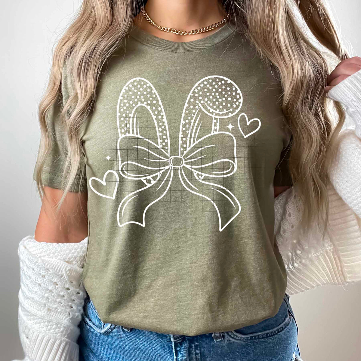 White bunny ears outline (CSC) 84595 DTF transfer