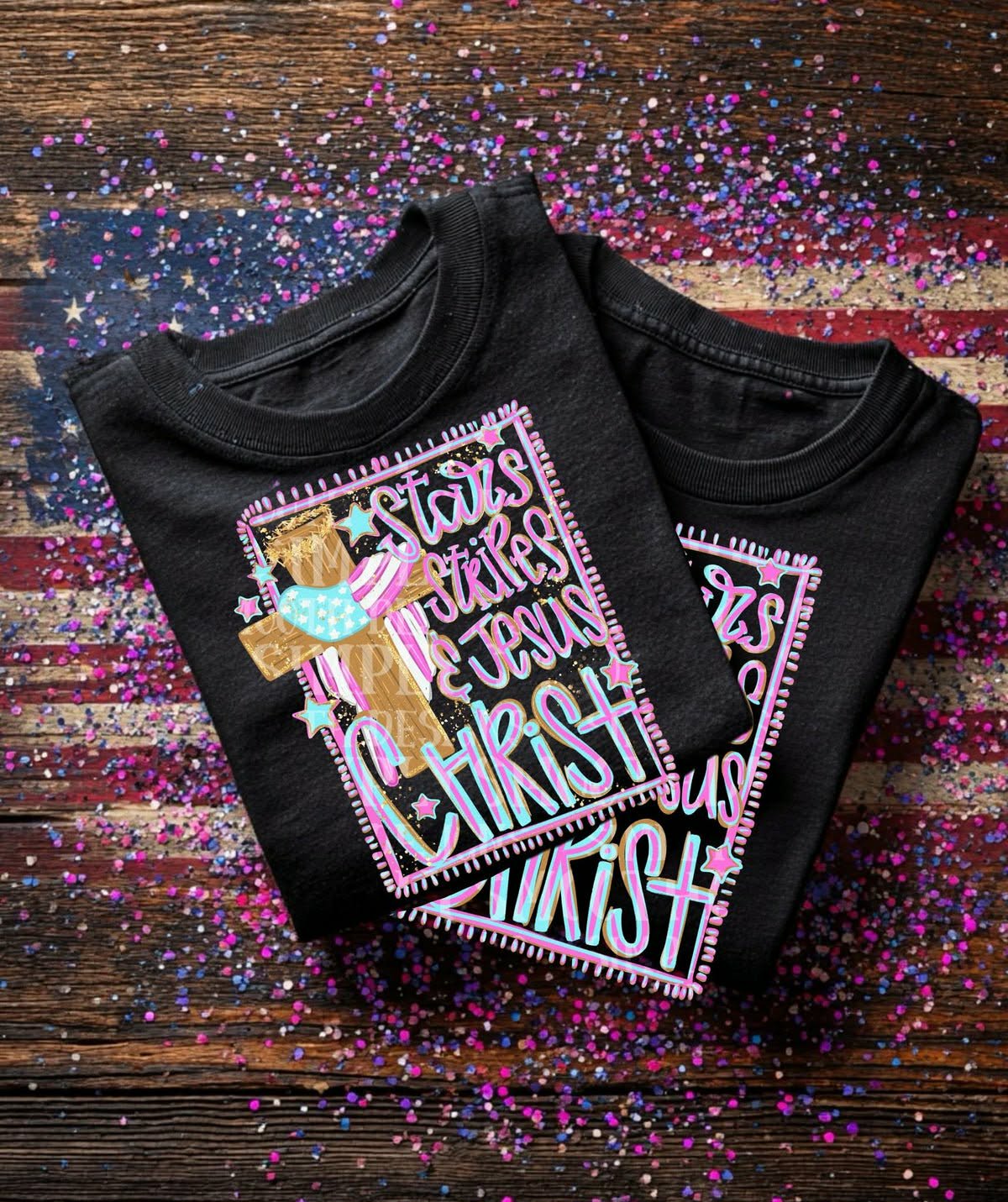 Stars stripes & Jesus Christ PINK Sunday Special DTF transfer