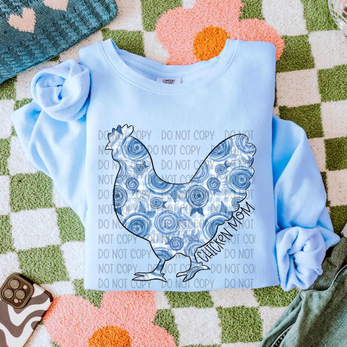 Chicken mom blue floral animal (SWD) 90048 DTF transfer