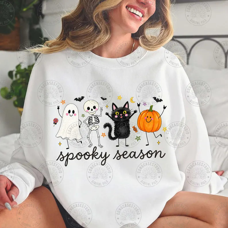 Spooky season (ghost skellie pumpkin cat) Sunday Special DTF transfer